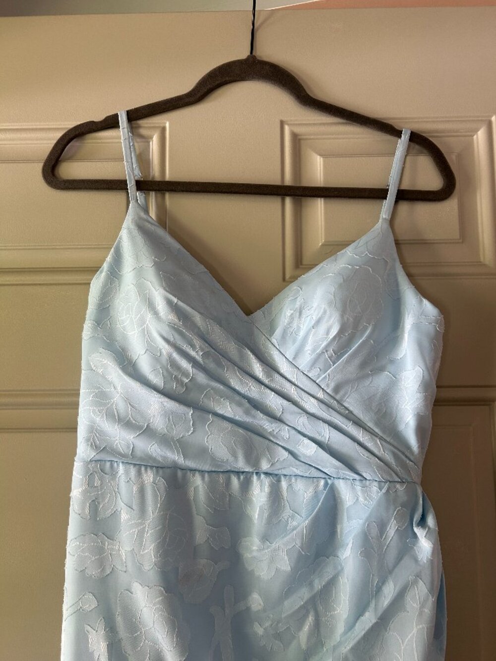 Azazie Maci Sky Blue Sheath Pleated Floral Burnout Dress - Picture 4 of 8